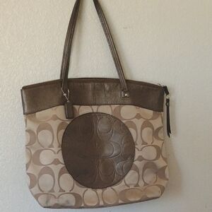 Coach Brown and Tan Signature Tote Bag